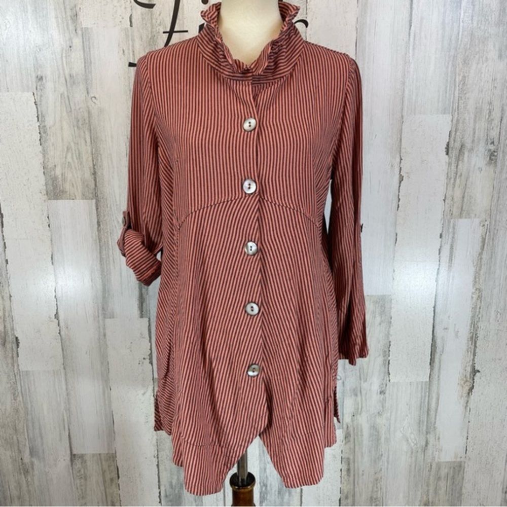 Soft Surroundings Sasha Tunic Shirt‎ Women's Asymmetrical Button Front Striped M